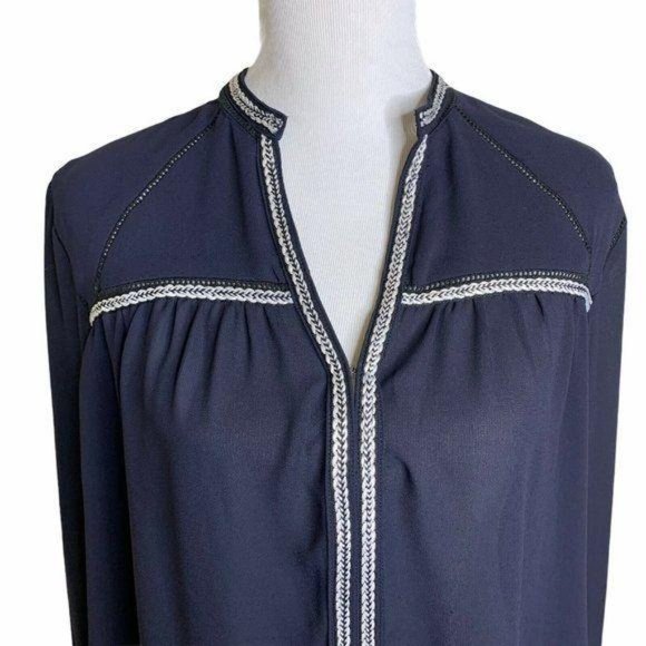 GREYLIN Split Neck Long Sleeve Crochet Trim Blouse - Picture 2 of 11